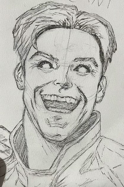 Portrait sketch — pencil, smiling