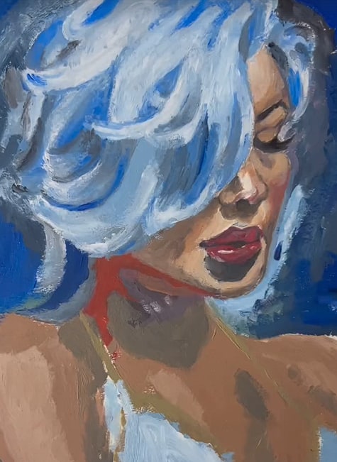 Portrait — gouache, blue palette